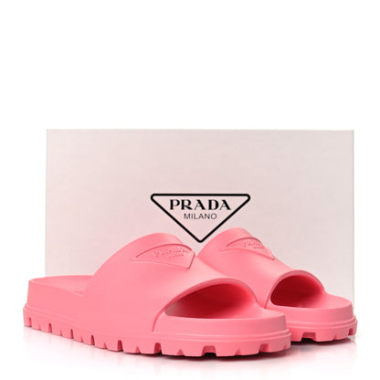Prada EVA Rubber Triangle Logo Embossed Womens Lug Sole 20mm Slide Sandals 39 Begonia 9 of 9
