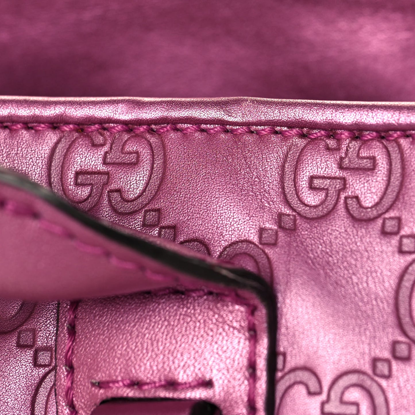Metallic Soft Guccissima Large Heart Bit Charm Top Handle Tote Fresia Rose
