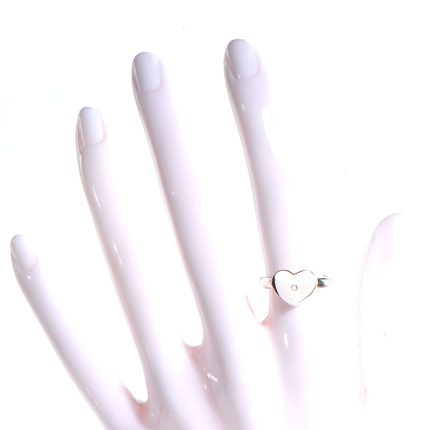 Sterling Silver Modern Heart Diamond Ring 5.5