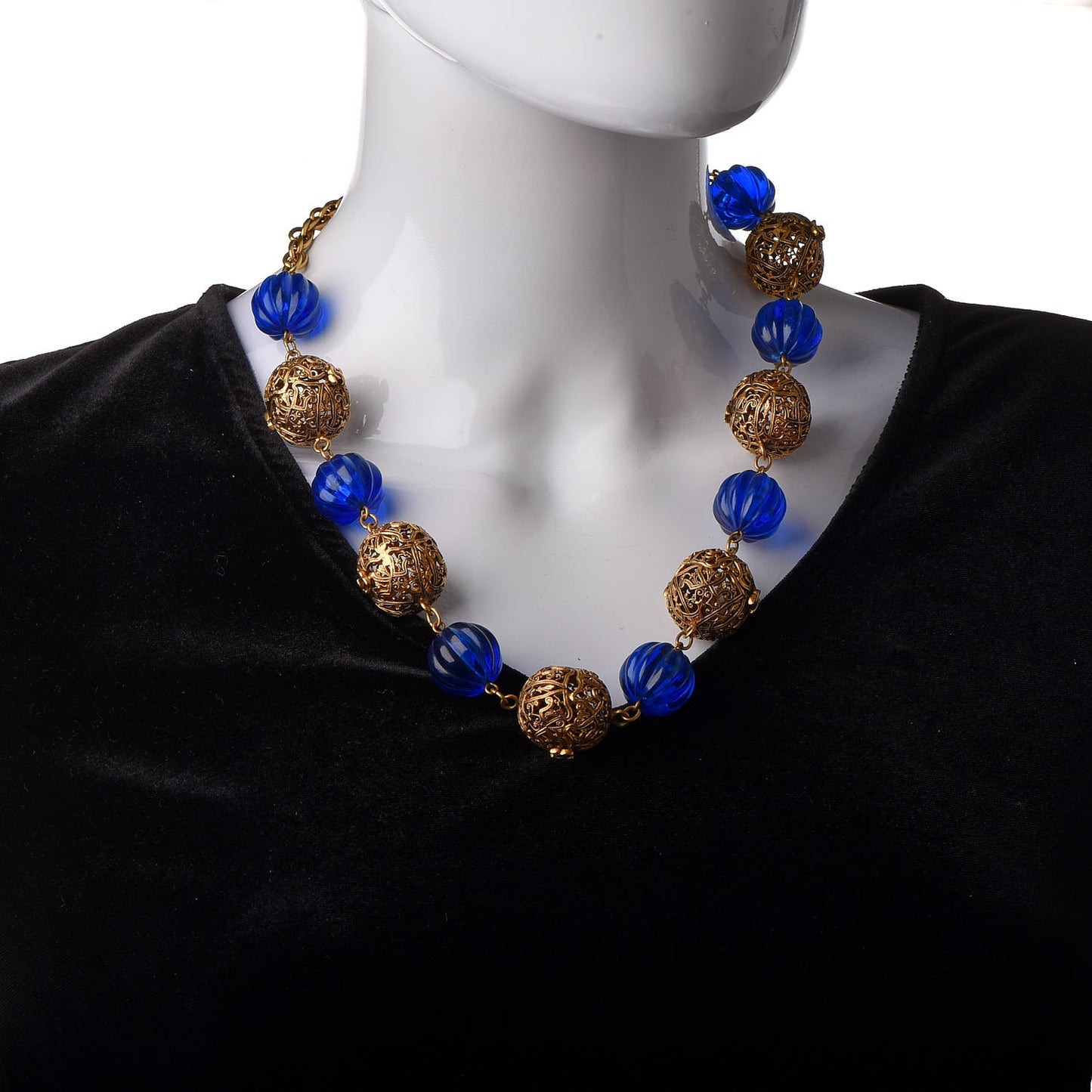CC Bead Short Necklace Gold Blue