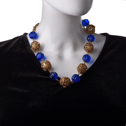 Chanel CC Bead Short Necklace Gold Blue 2 of 6