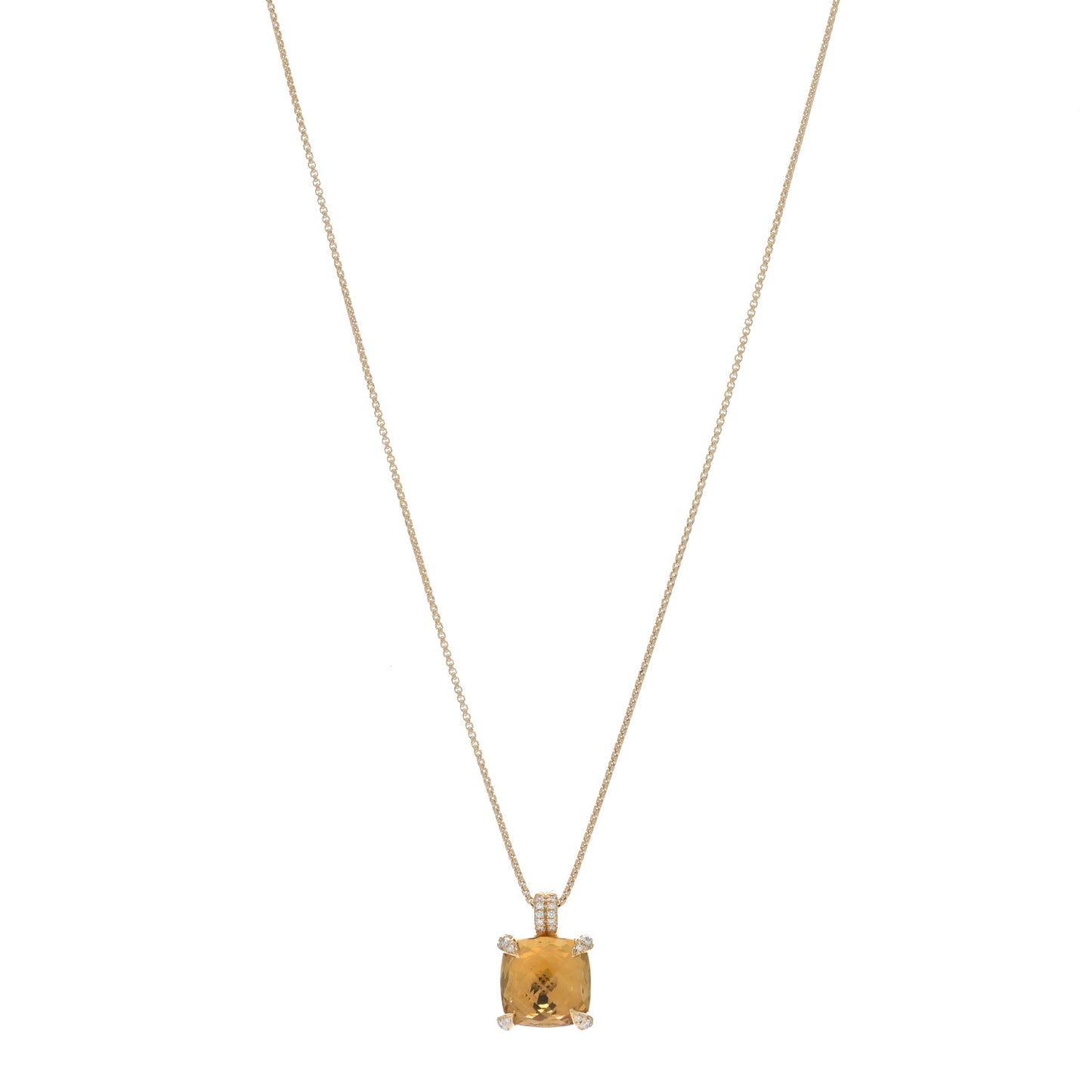 18K Yellow Gold Diamond Citrine 11mm Chatelaine Pendant Necklace