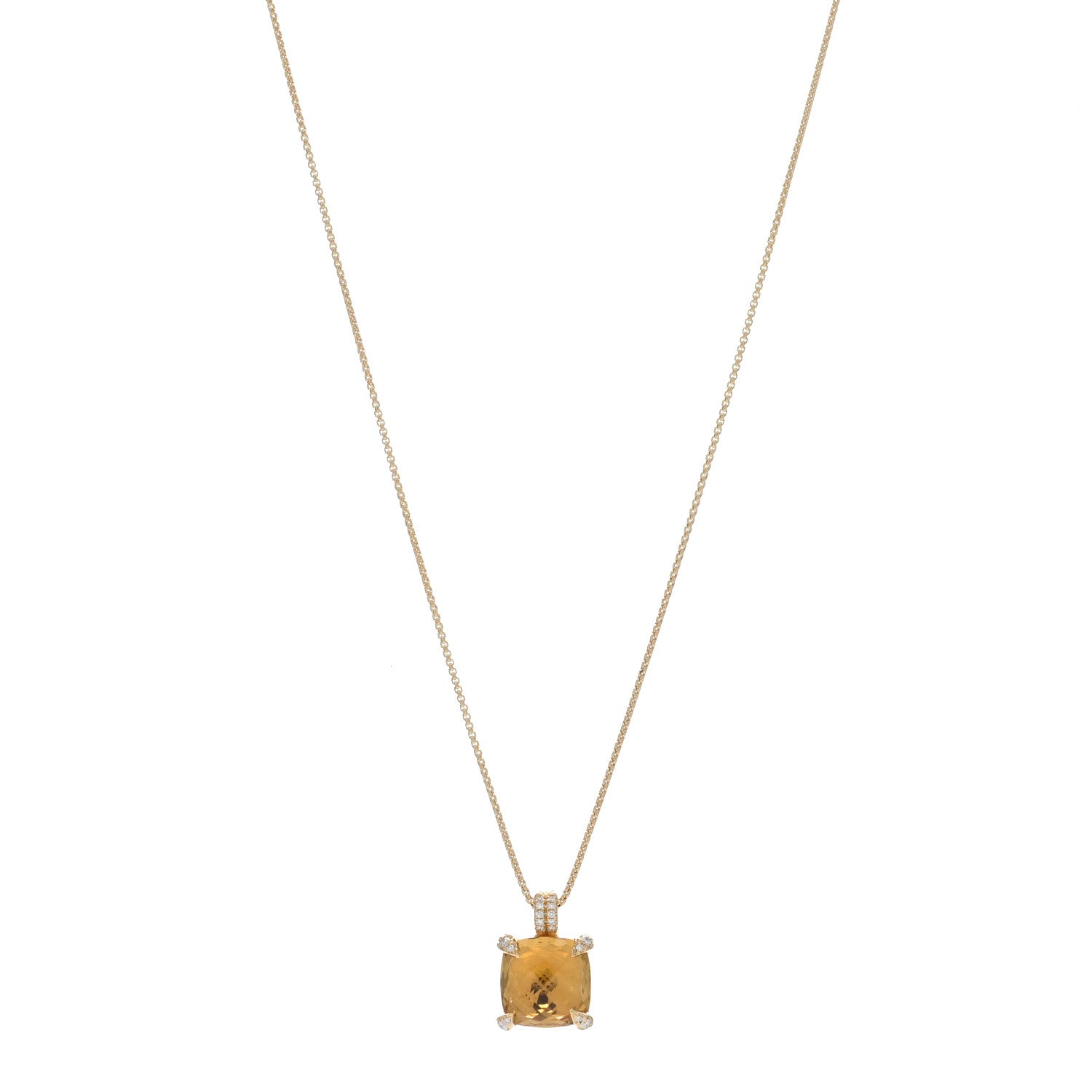 David Yurman 18K Yellow Gold Diamond Citrine 11mm Chatelaine Pendant Necklace 1 of 4