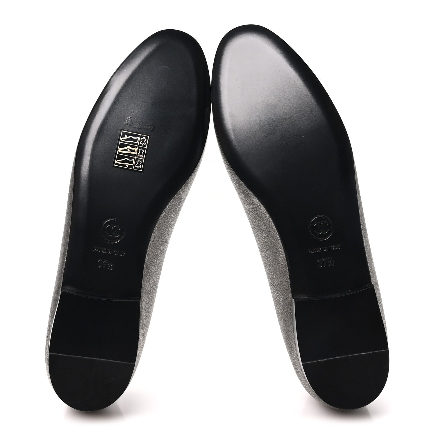 Chanel Metallic Laminated Lambskin Calfskin CC Cap Toe Ballerina Flats 37.5 Argen Black 6 of 10