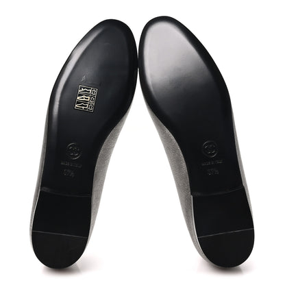 Chanel Metallic Laminated Lambskin Calfskin CC Cap Toe Ballerina Flats 37.5 Argen Black 6 of 10