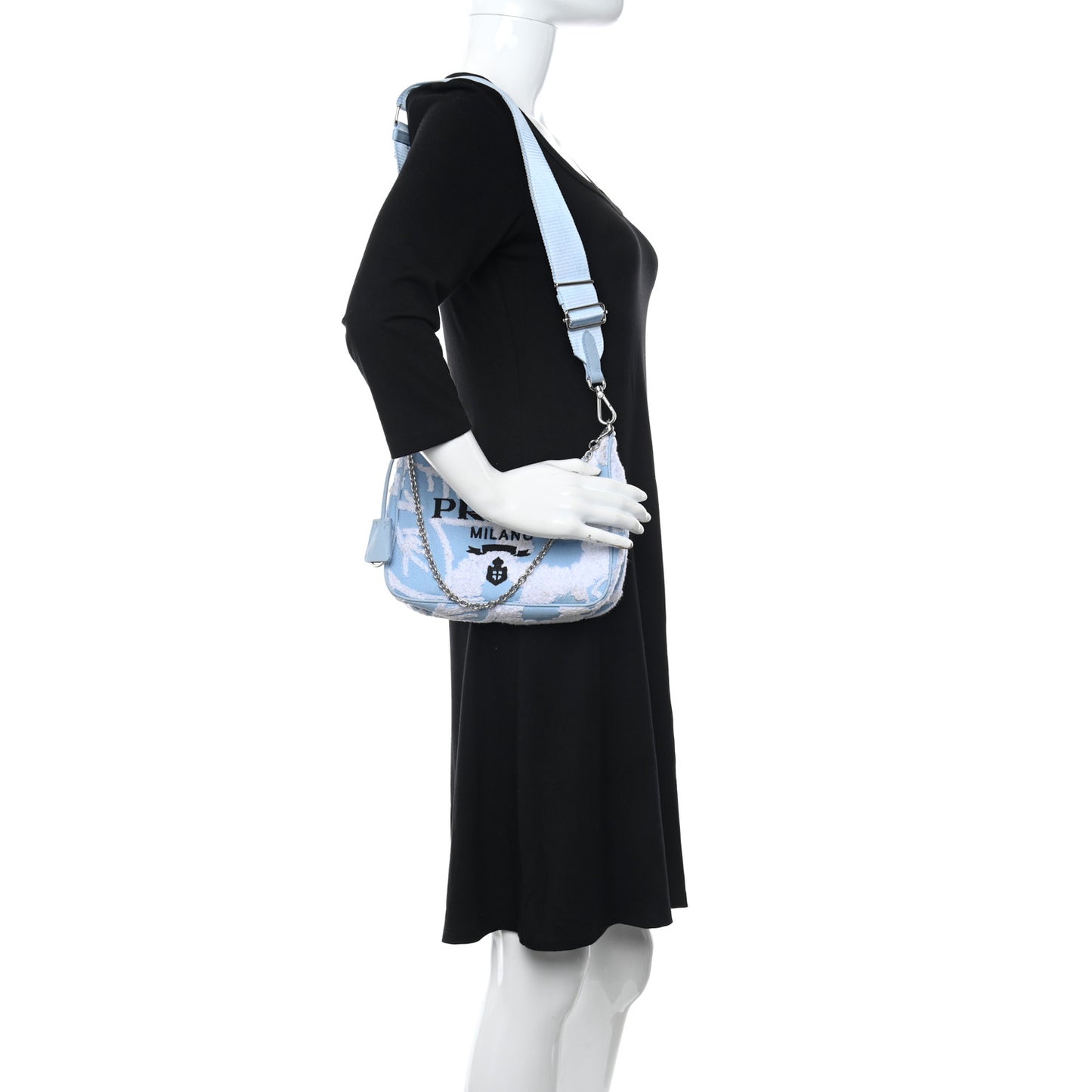 Nylon Drill Logo Embroidered Re-Edition 2005 Shoulder Bag Celeste White