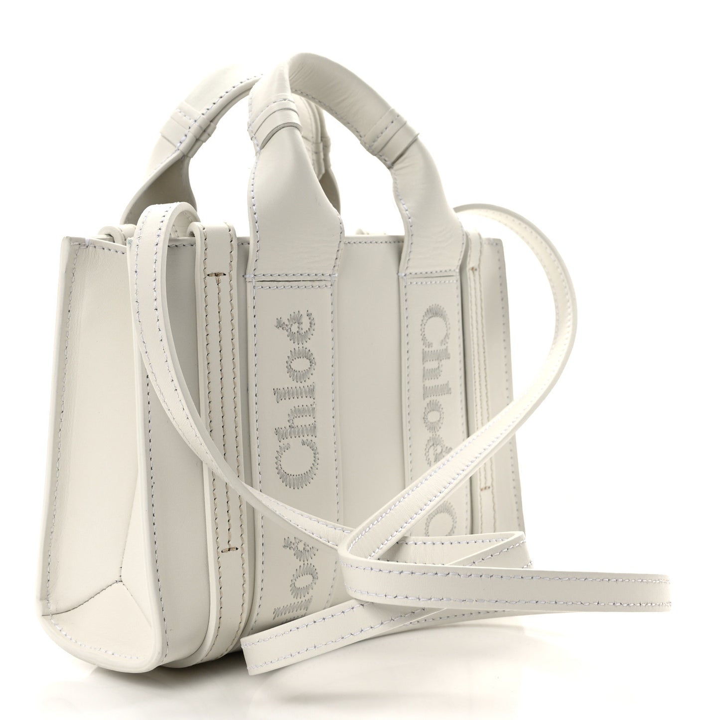 Calfskin Mini Woody Ribbon Tote White