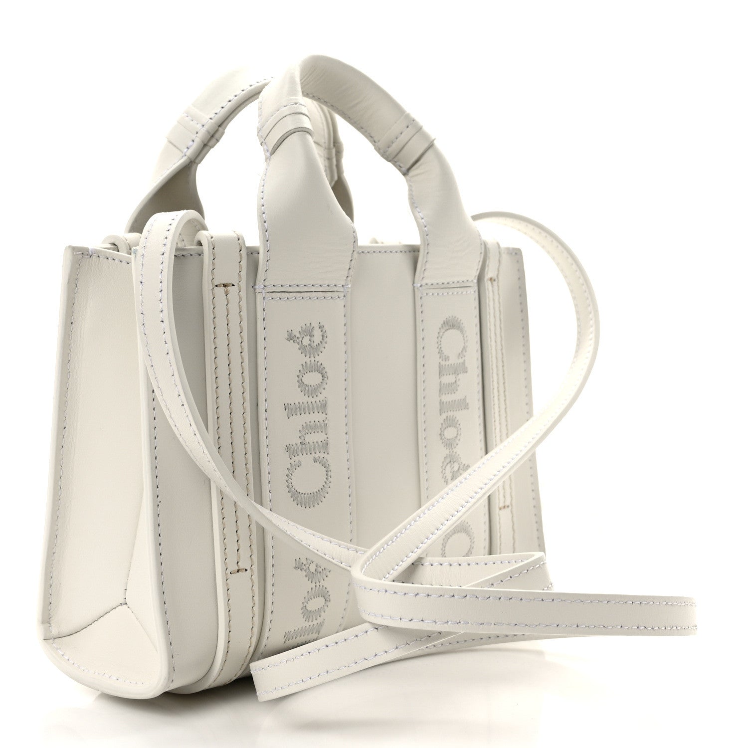 Chloe Calfskin Mini Woody Ribbon Tote White 3 of 11