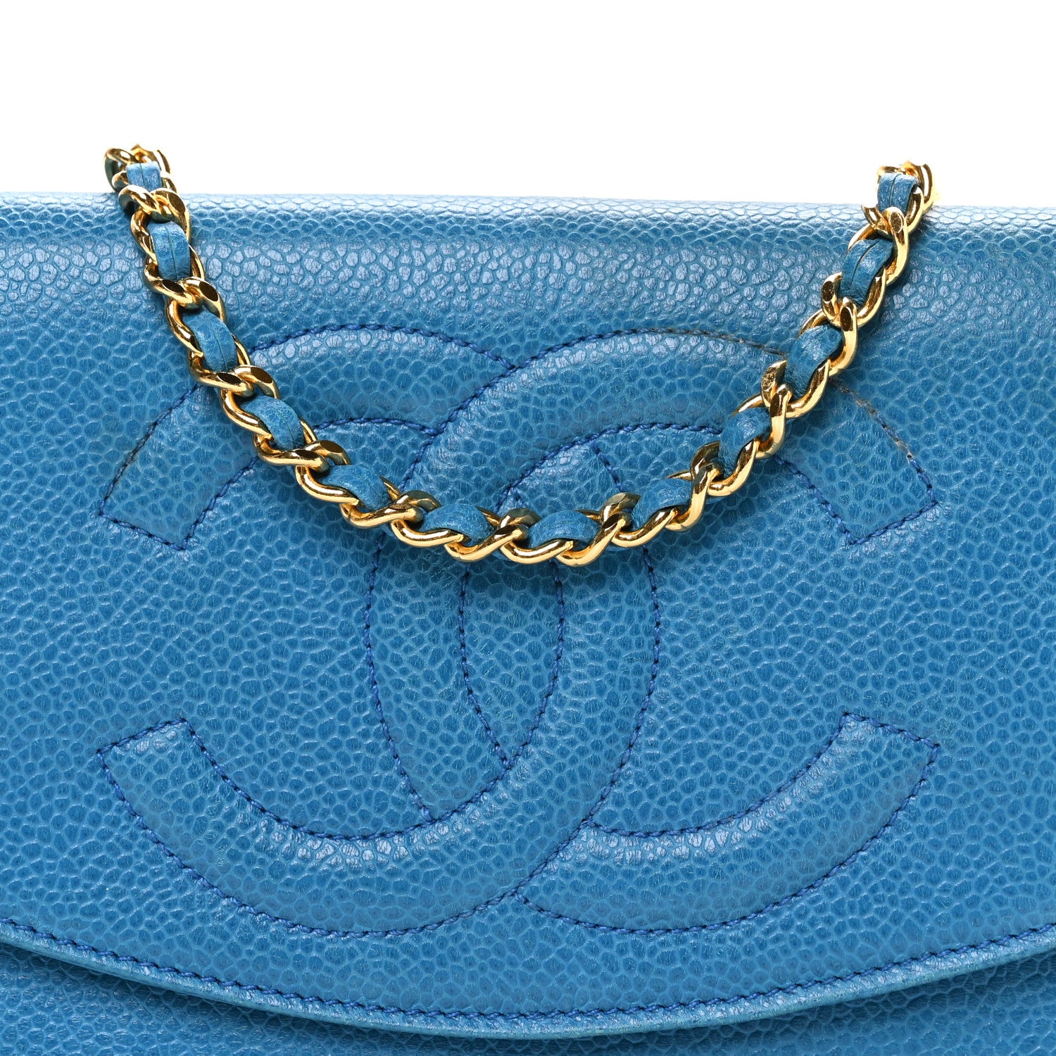 Chanel Caviar Timeless CC Wallet On Chain WOC Blue 9 of 11