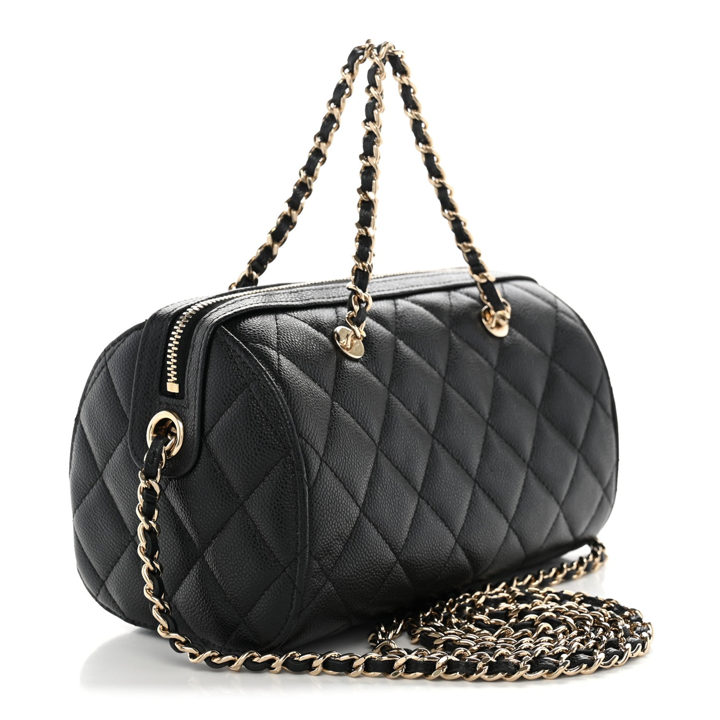 Caviar Quilted Barrel Clutch With Chain Black