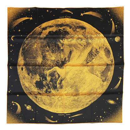 Hermes Silk Clair De Lune Double Face Scarf 90 Black Jaune D'Or Bleu 1 of 9