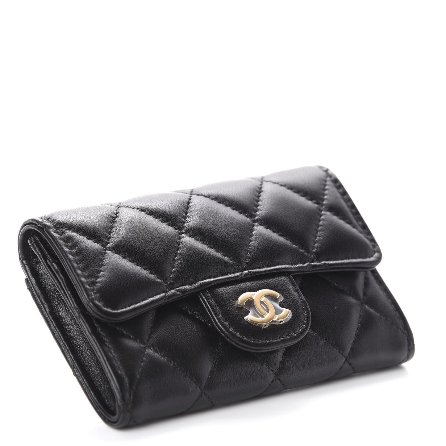 Lambskin Quilted Flap Card Holder Black