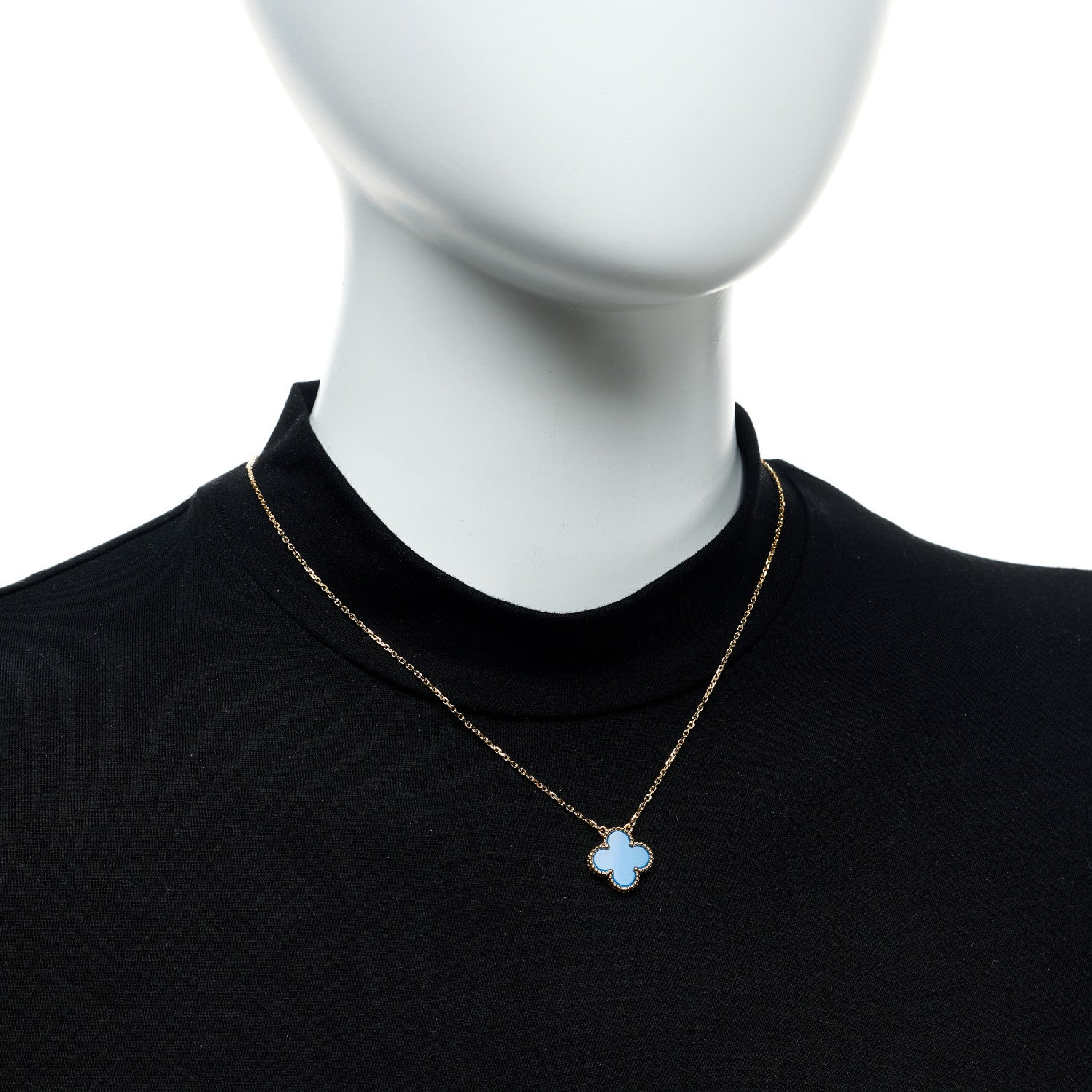 Van Cleef & Arpels 18K Yellow Gold Blue Agate Vintage Alhambra Pendant Necklace 2 of 6