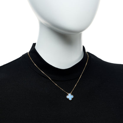 Van Cleef & Arpels 18K Yellow Gold Blue Agate Vintage Alhambra Pendant Necklace 2 of 6