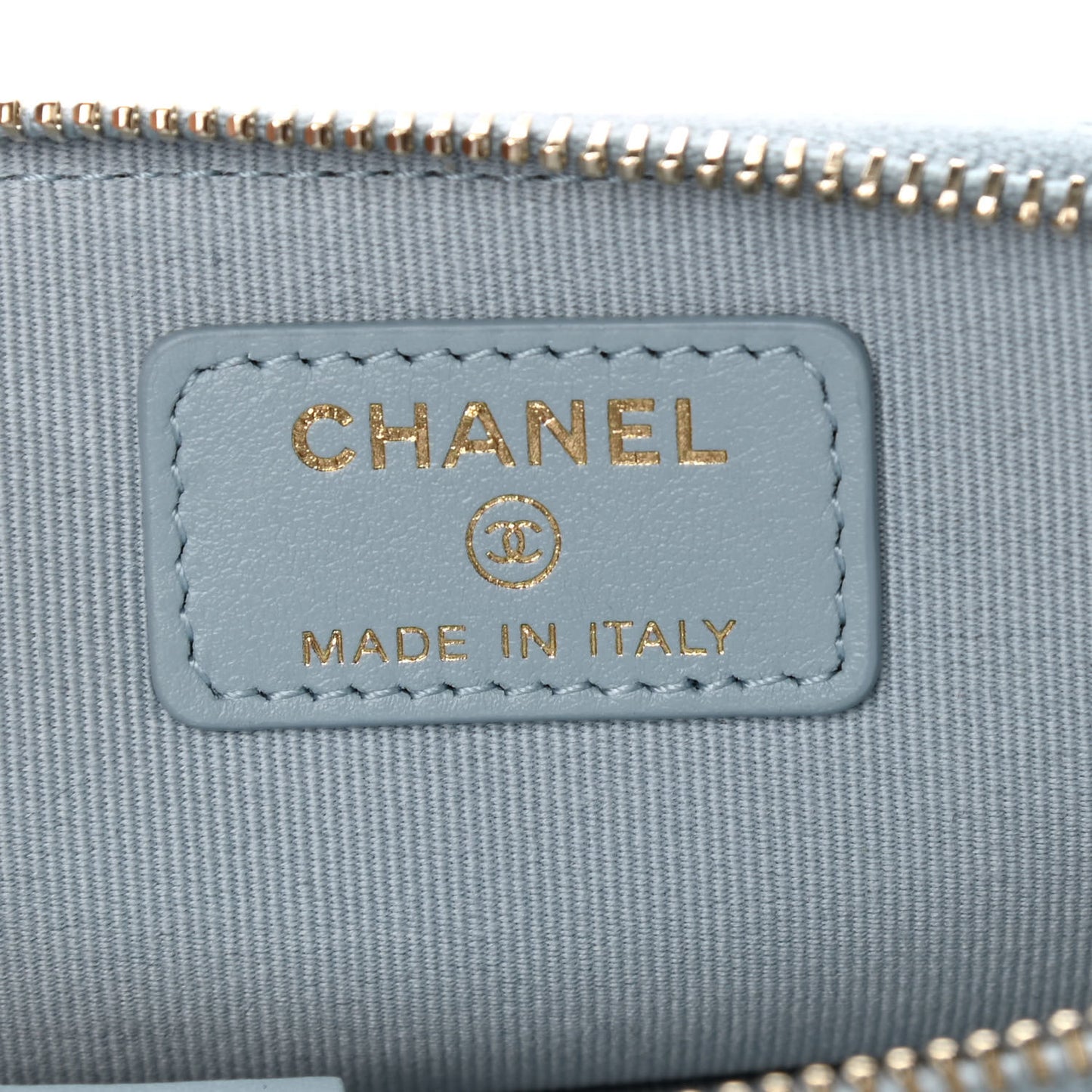 Aged Calfskin Quilted Chanel Reissue Zip Card Holder Wallet Light Blue