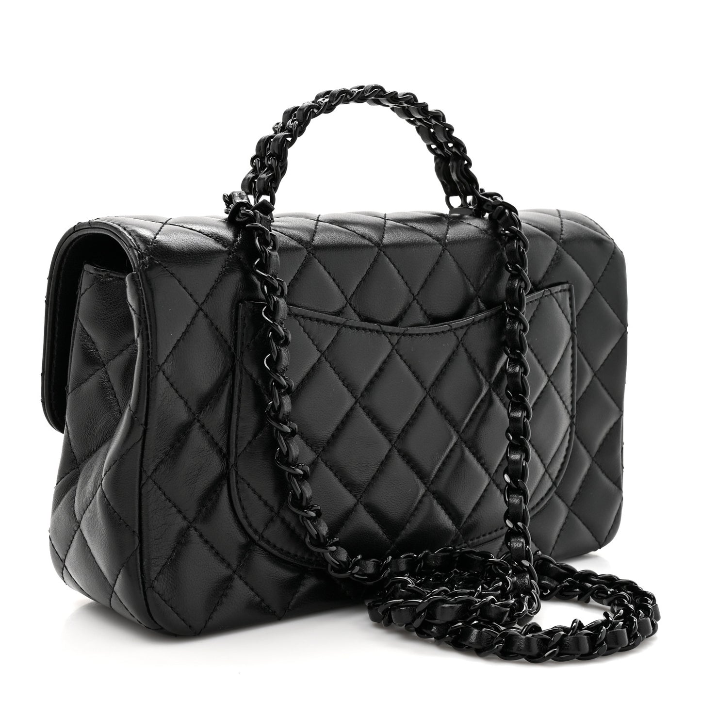 Lambskin Quilted Small Single Flap Top Handle Bag So Black