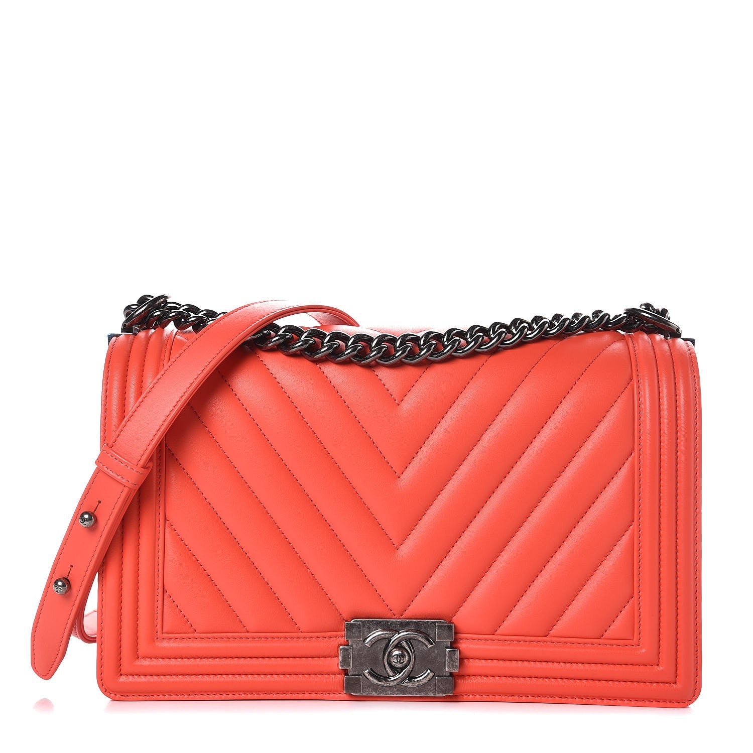 Chanel Calfskin Chevron Quilted New Medium Boy Flap Coral 1 of 8