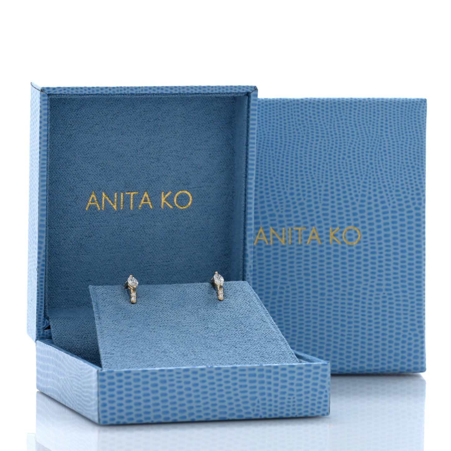 18K Yellow Gold Diamond Marquise Center Huggie Earrings