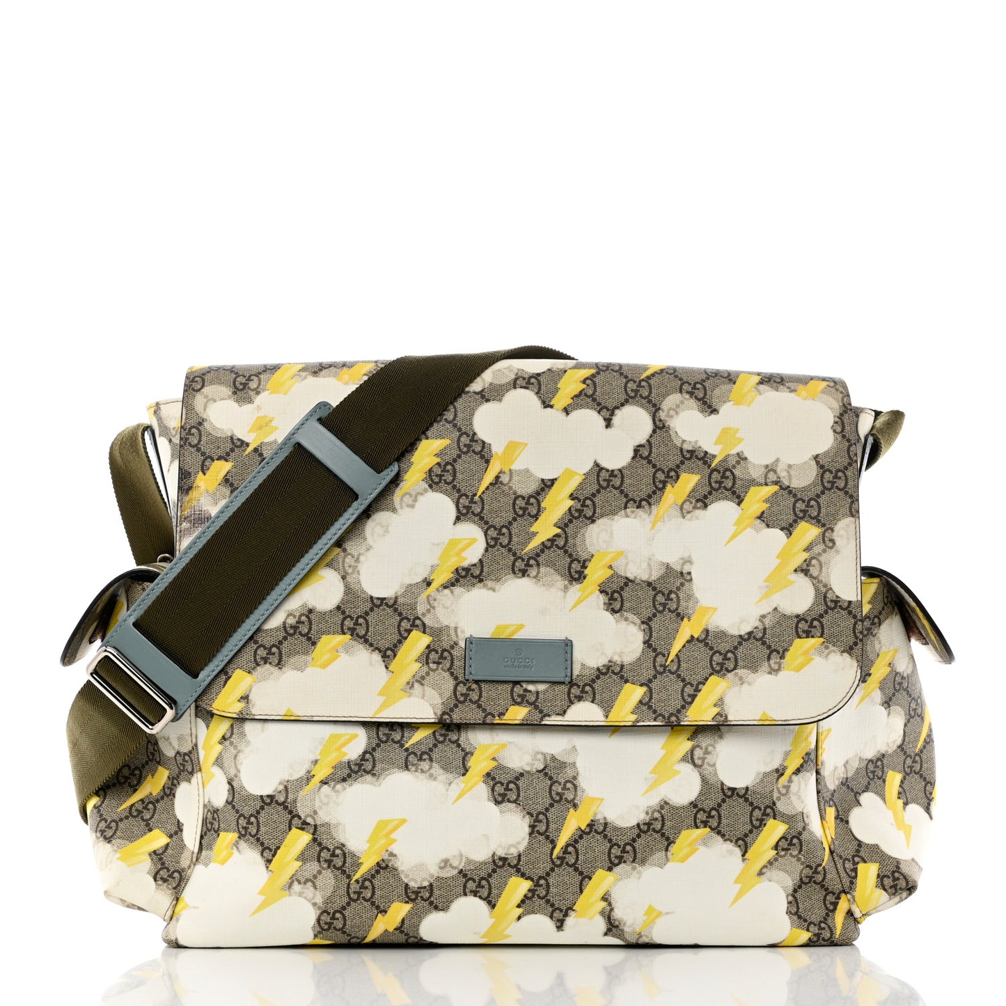 GG Plus Monogram Lightning Bolt Messenger Diaper Bag Beige