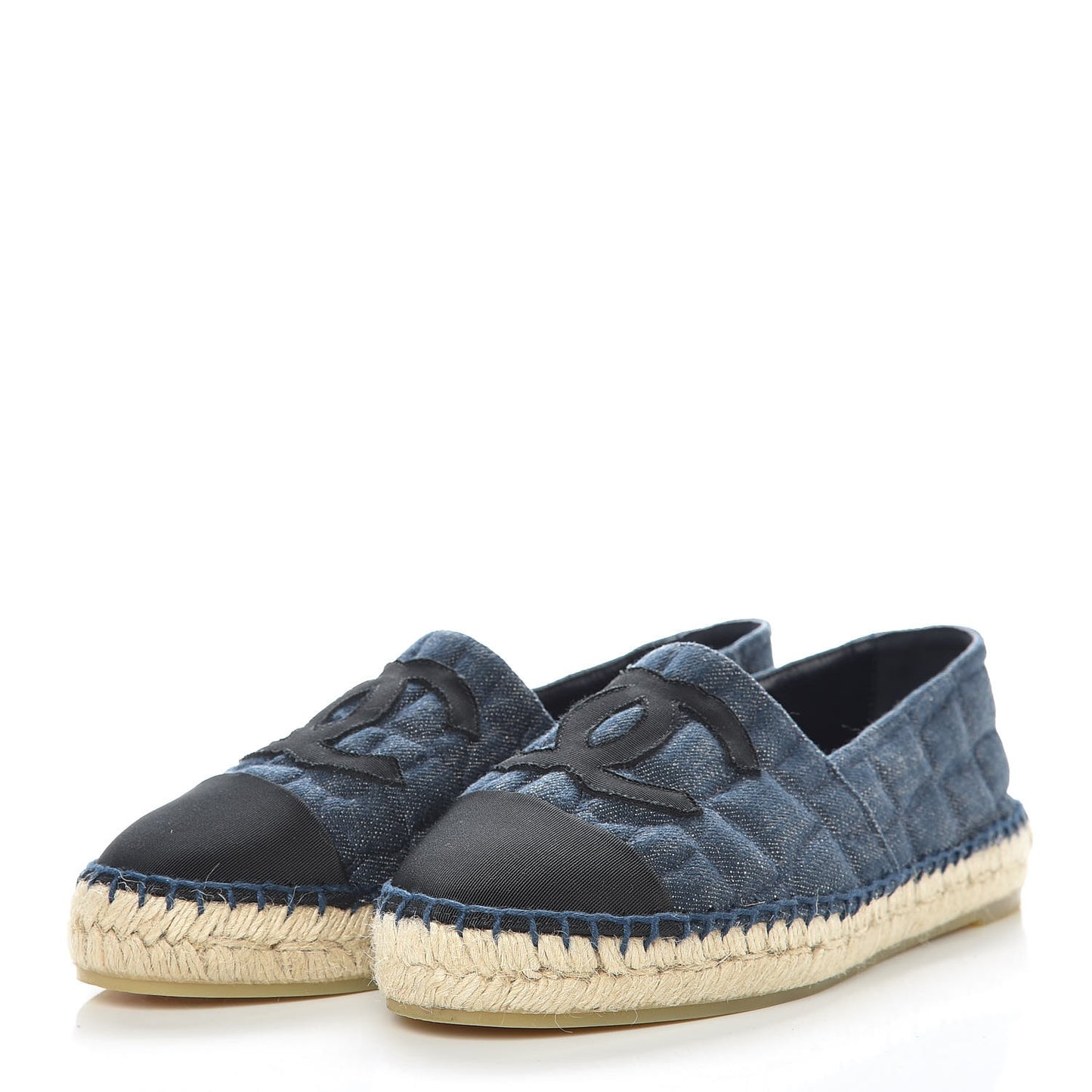 Denim Toile Embossed CC Espadrilles 37 Navy Black