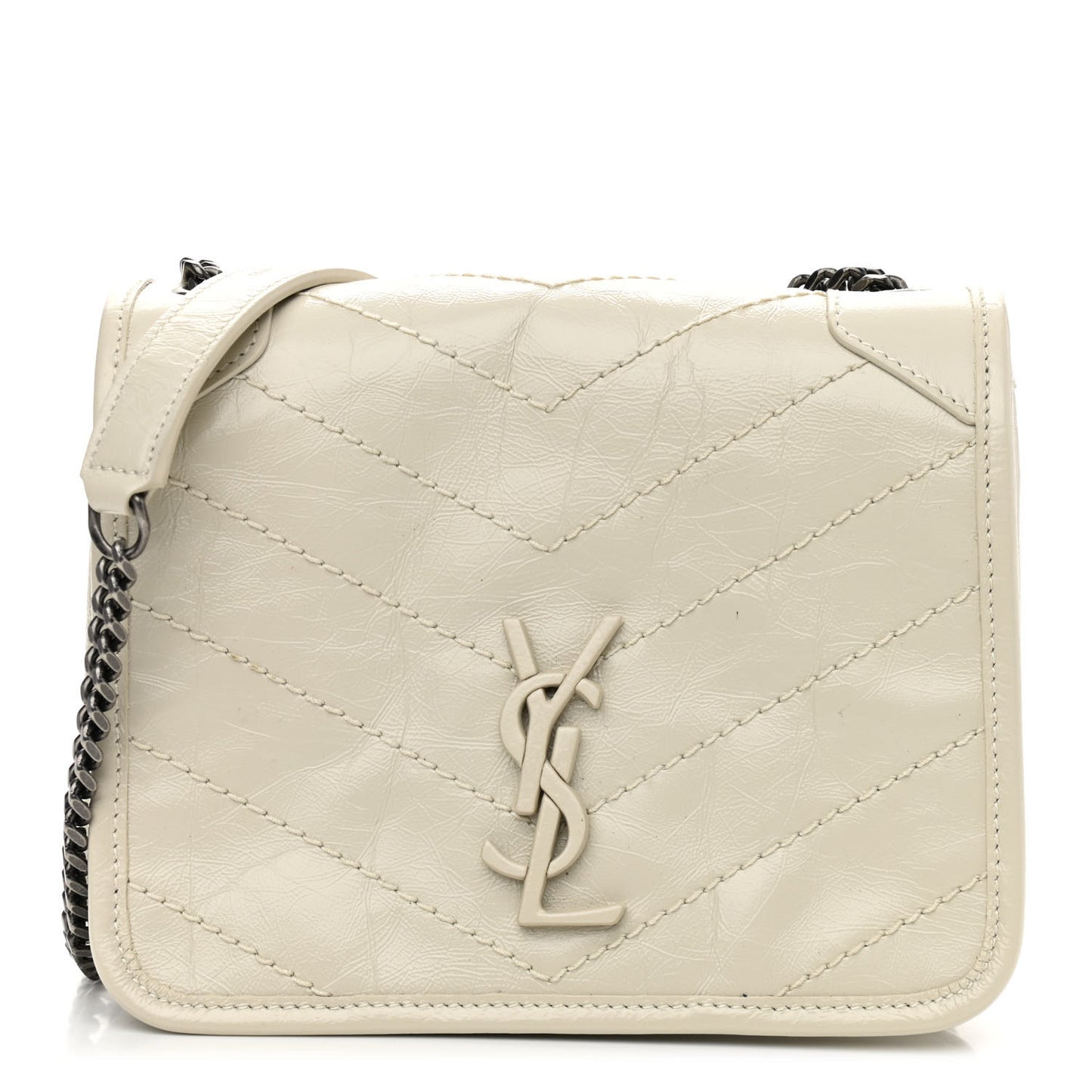 Crinkled Calfskin Matelasse Monogram Niki Chain Wallet Crema Soft