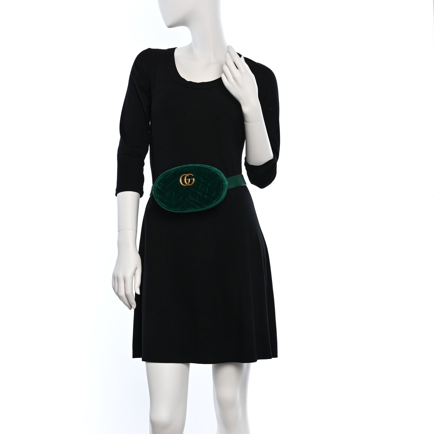 Gucci Velvet Matelasse GG Marmont Belt Bag 85 34 Green 2 of 13