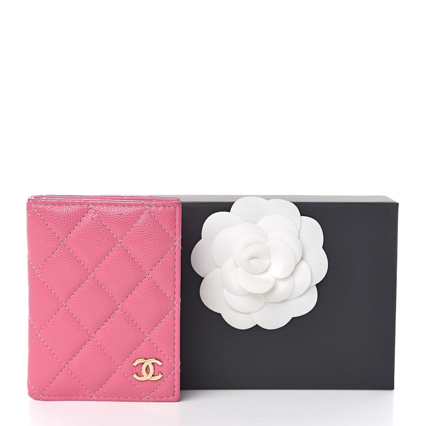 Caviar Quilted Card Holder Wallet Pink