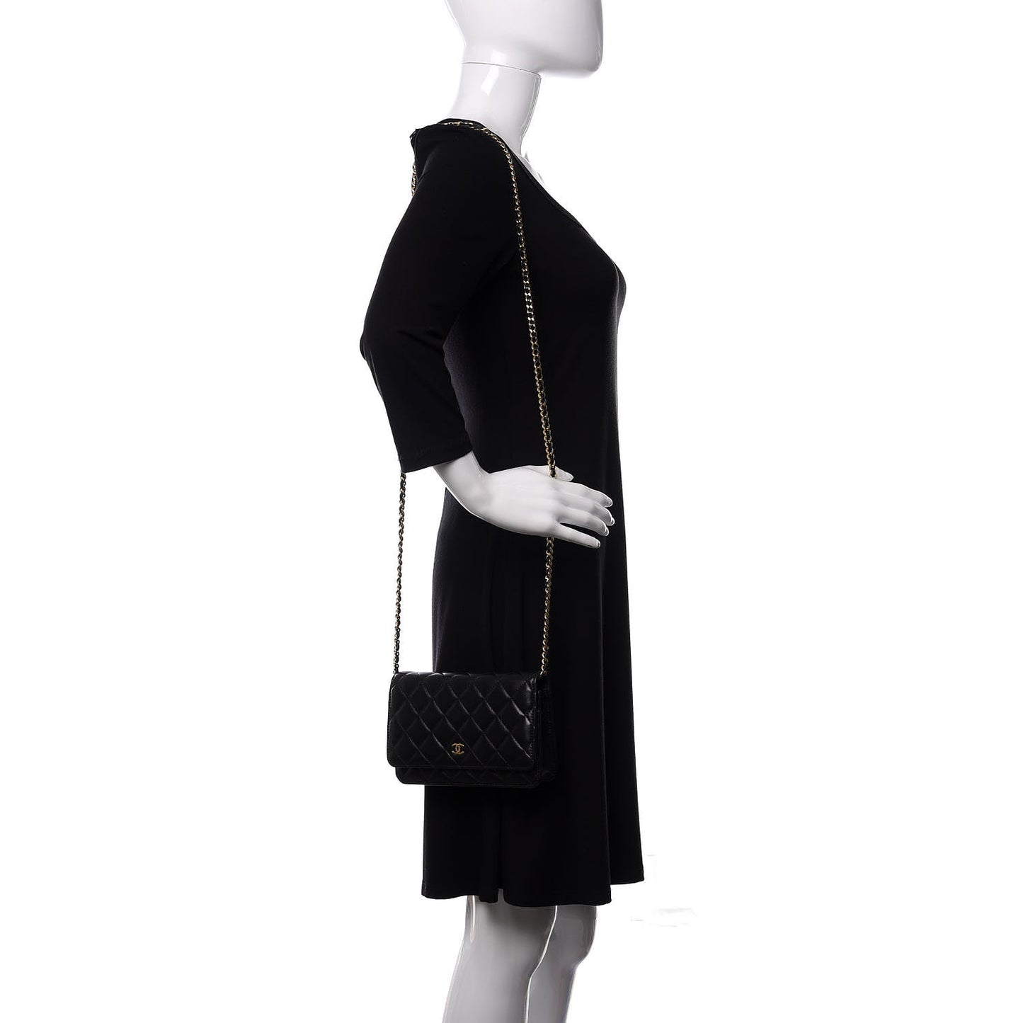 Lambskin Quilted Wallet On Chain WOC Black