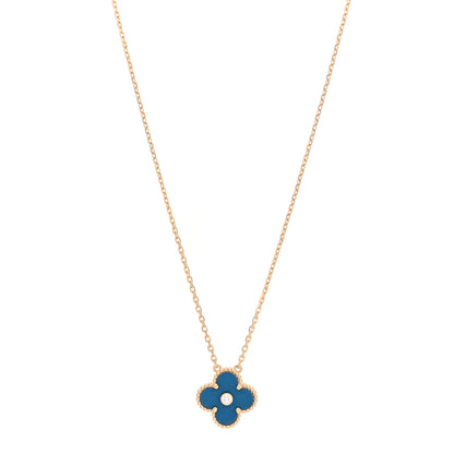 Van Cleef & Arpels 18K Yellow Gold Diamond Celestial Blue Sevres Porcelain Vintage Alhambra Pendant Necklace 1 of 4