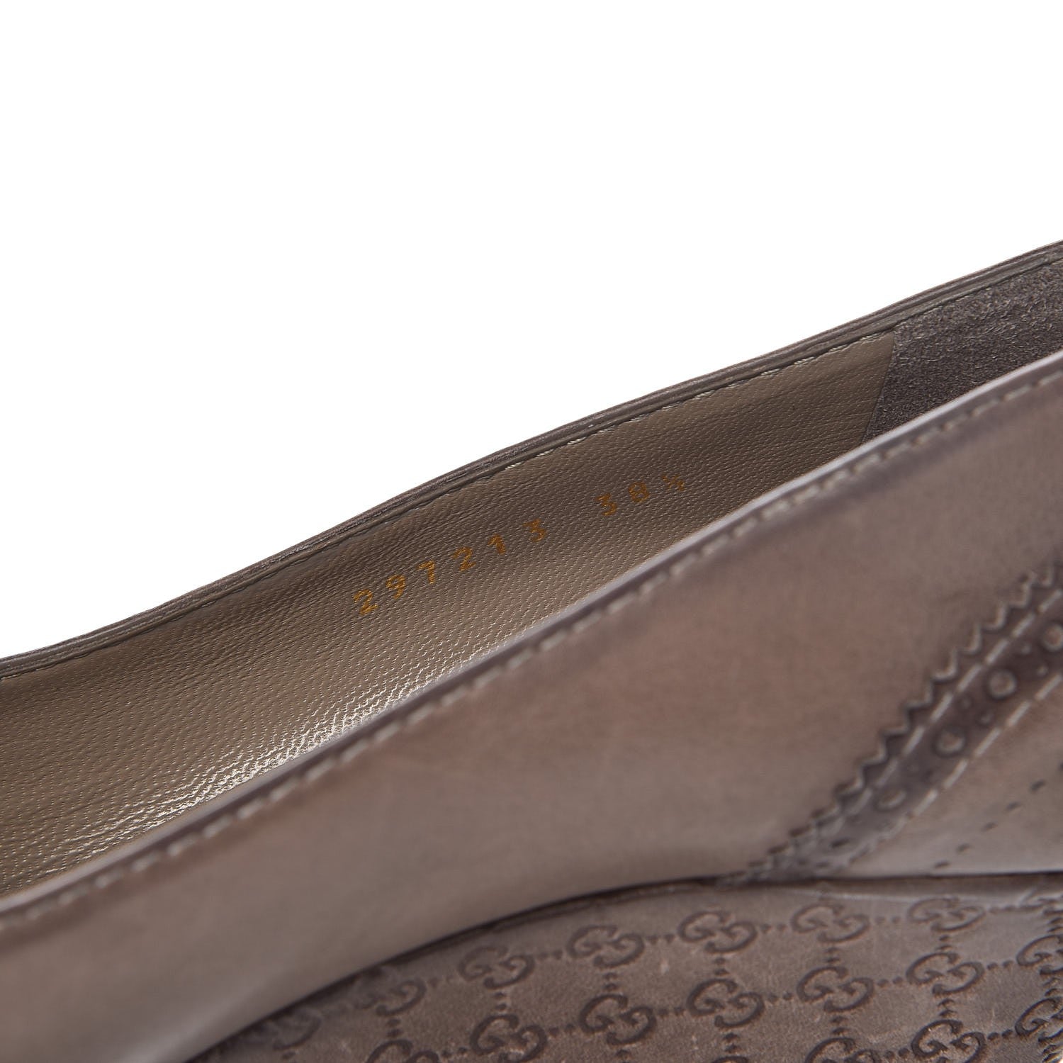 Gucci Saddle Soft Lux Tamponato MIcroguccissima Peep Toe Wedges 38.5 New Fango 13 of 19