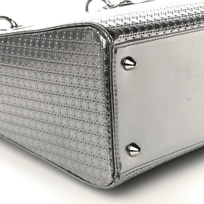 Christian Dior Metallic Patent Micro-Cannage Medium Lady Dior Silver 8 of 11