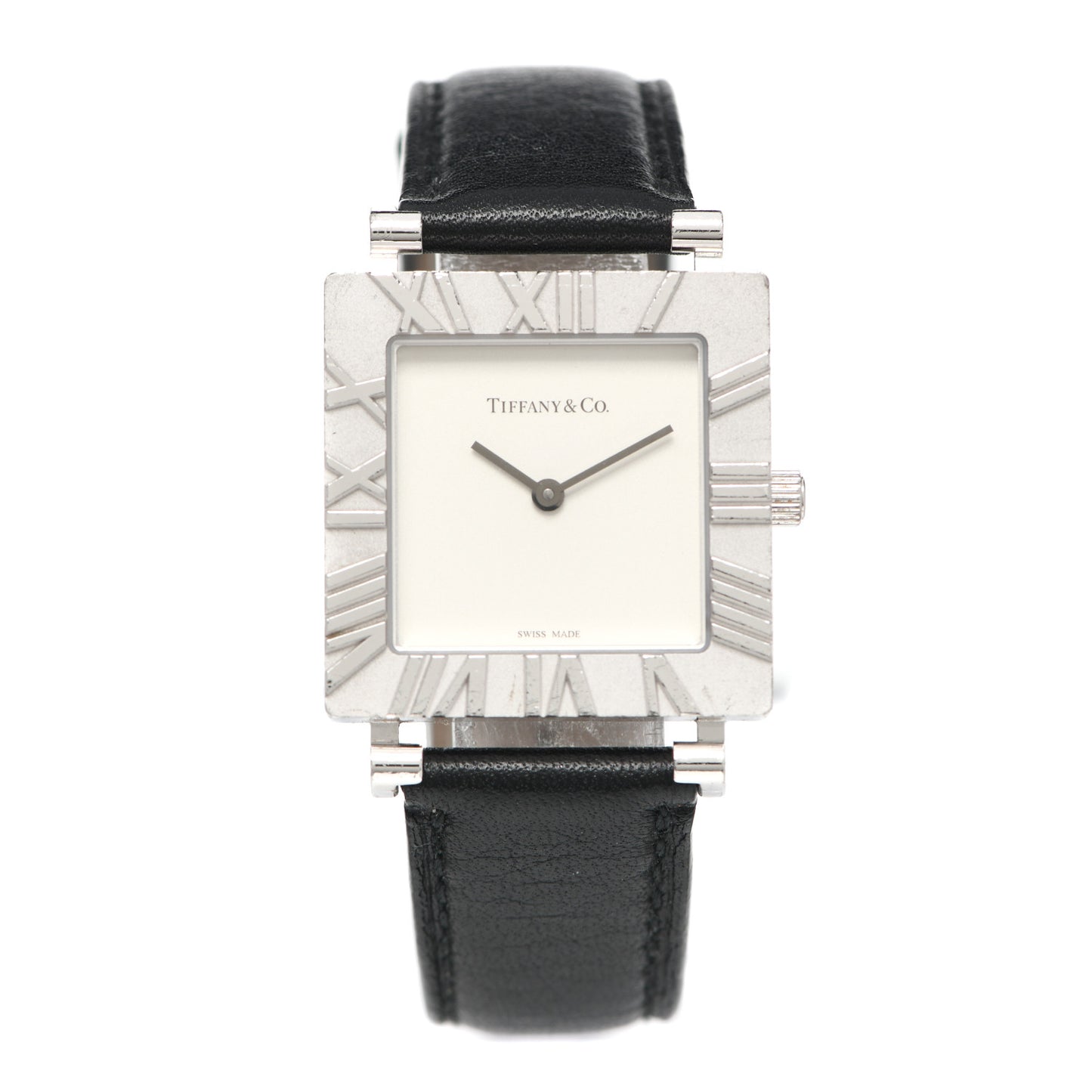 Sterling Silver Calfskin 27mm Atlas Square Quartz Watch