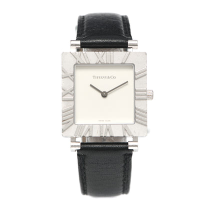 Tiffany Sterling Silver Calfskin 27mm Atlas Square Quartz Watch 1 of 4