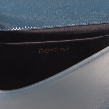 Saint Laurent Textured Patent Monogram Large Belle De Jour Clutch Blue 5 of 8