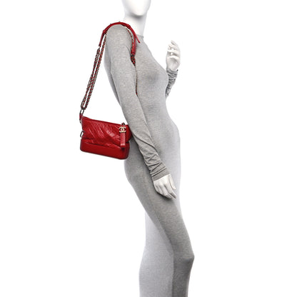 Chanel Aged Calfskin Chevron Quilted Small Gabrielle Hobo Red 2 of 10