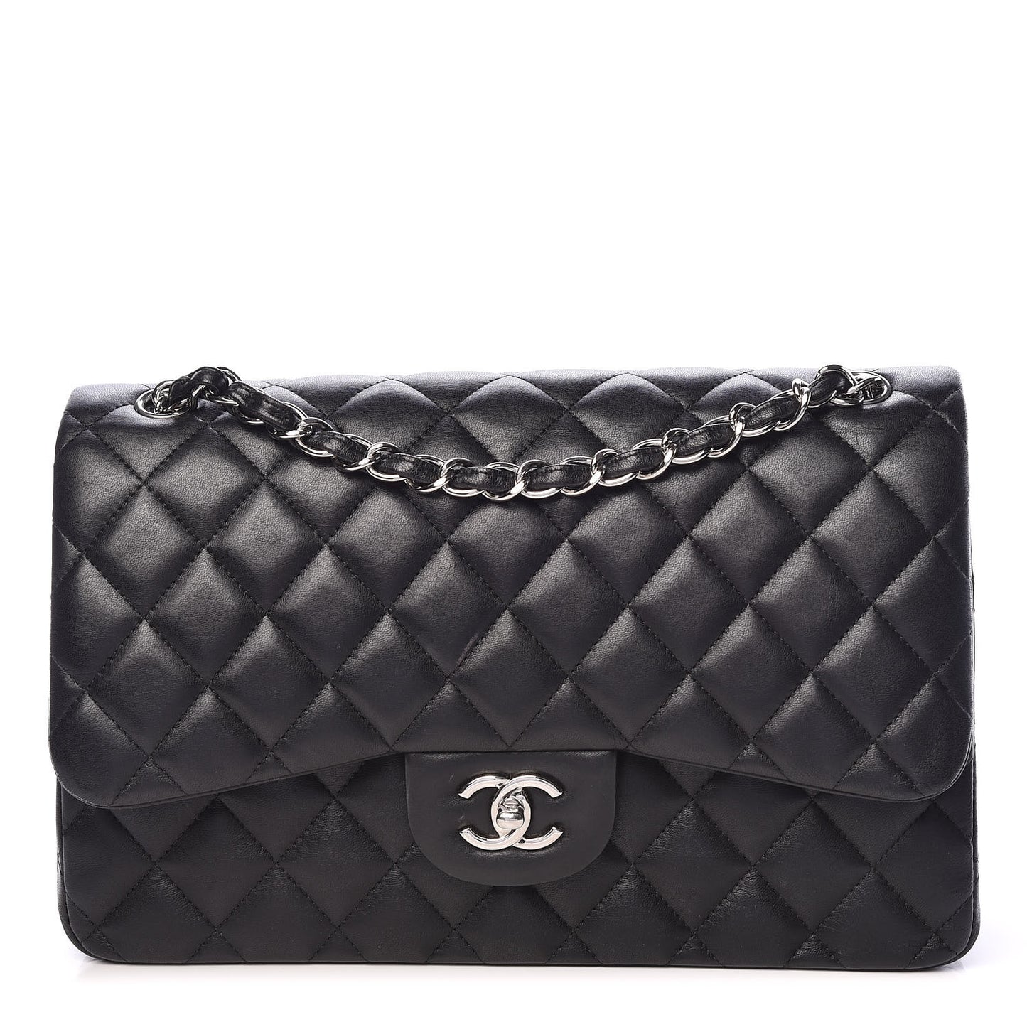 Lambskin Quilted Jumbo Double Flap Black
