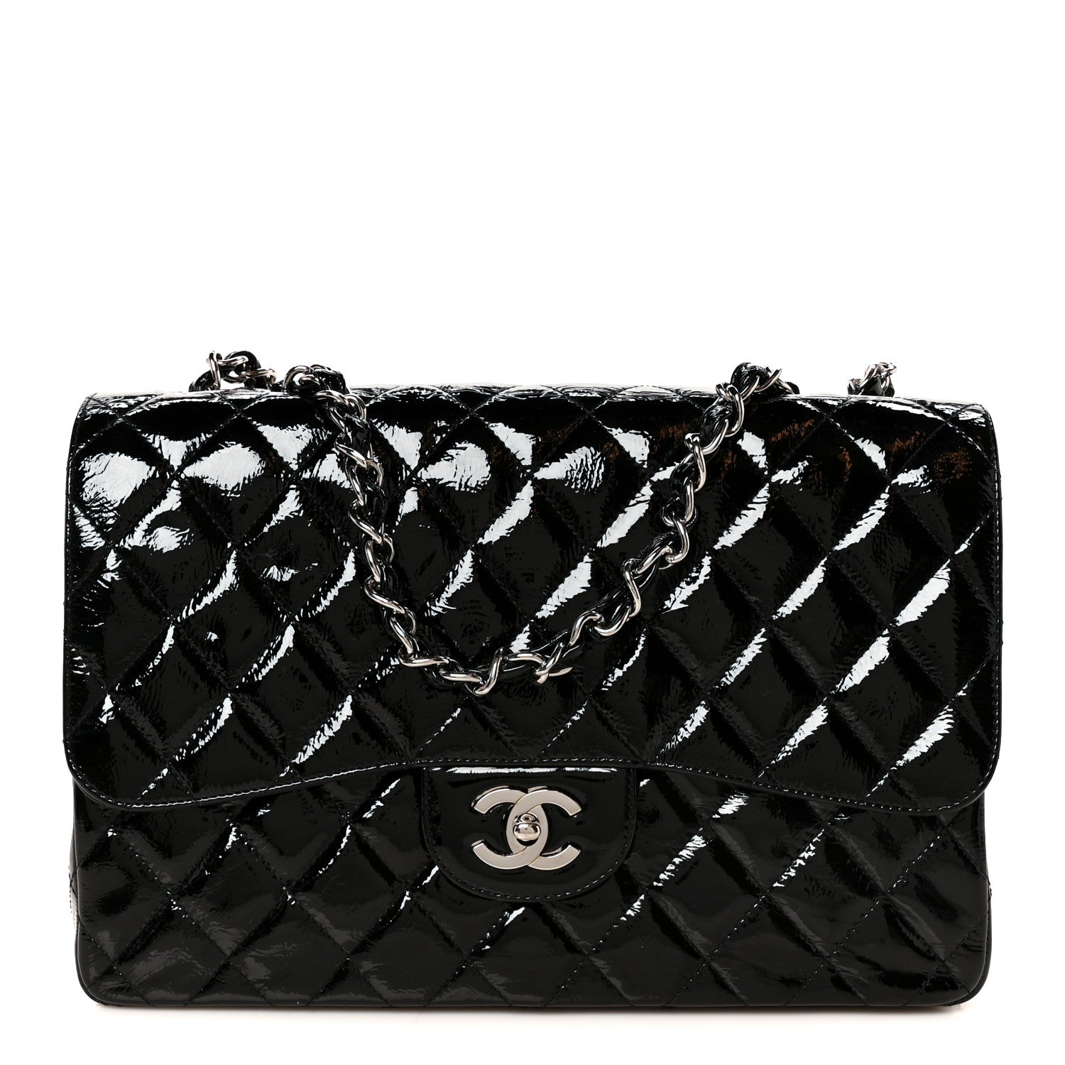 Chanel Distressed Patent Quilted Jumbo Single Flap Black 1 of 12