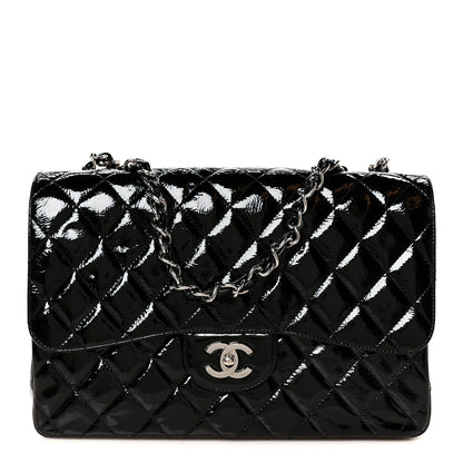 Chanel Distressed Patent Quilted Jumbo Single Flap Black 1 of 12