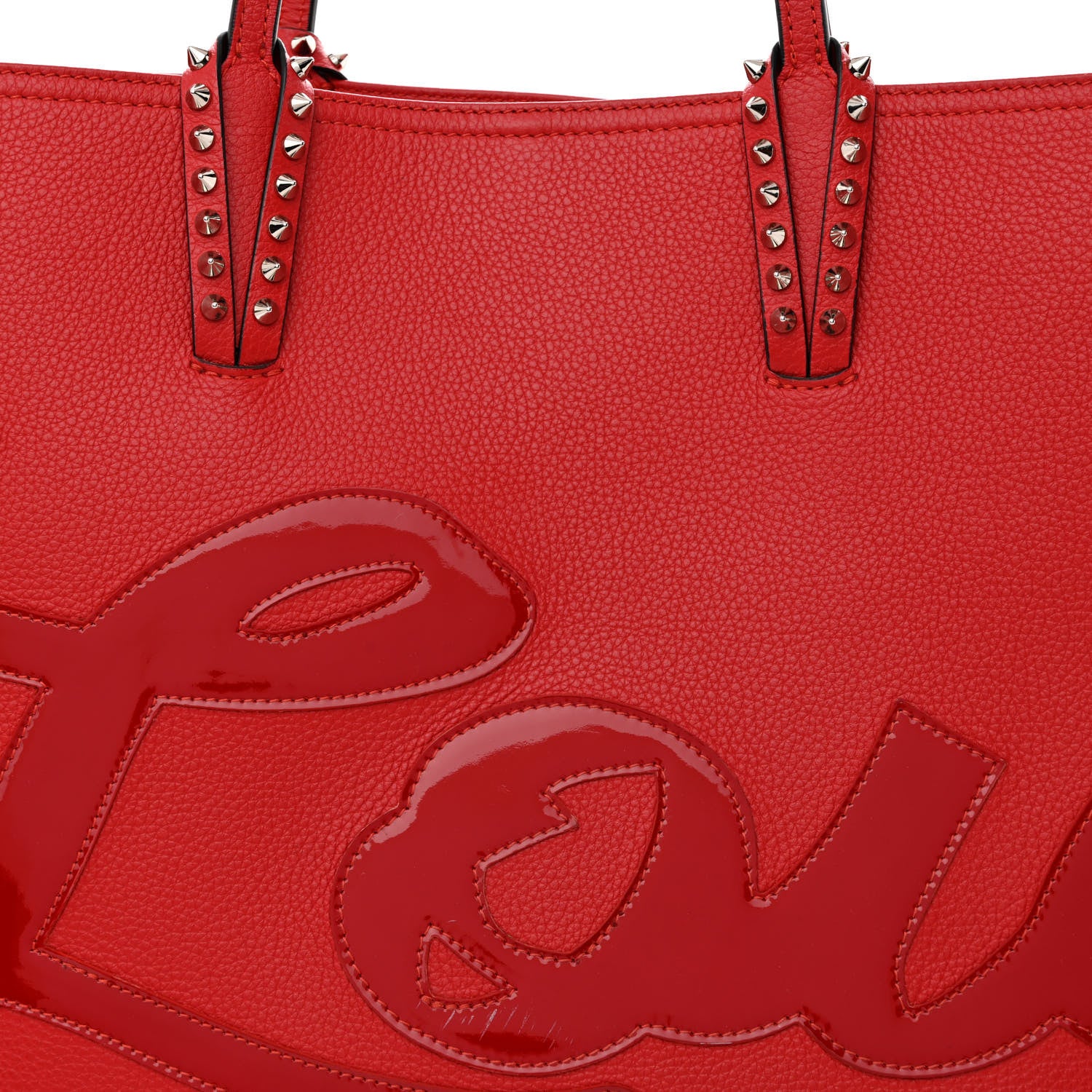 Christian Louboutin Calfskin Patent Logo Spikes East West Cabata Tote Red 14 of 20
