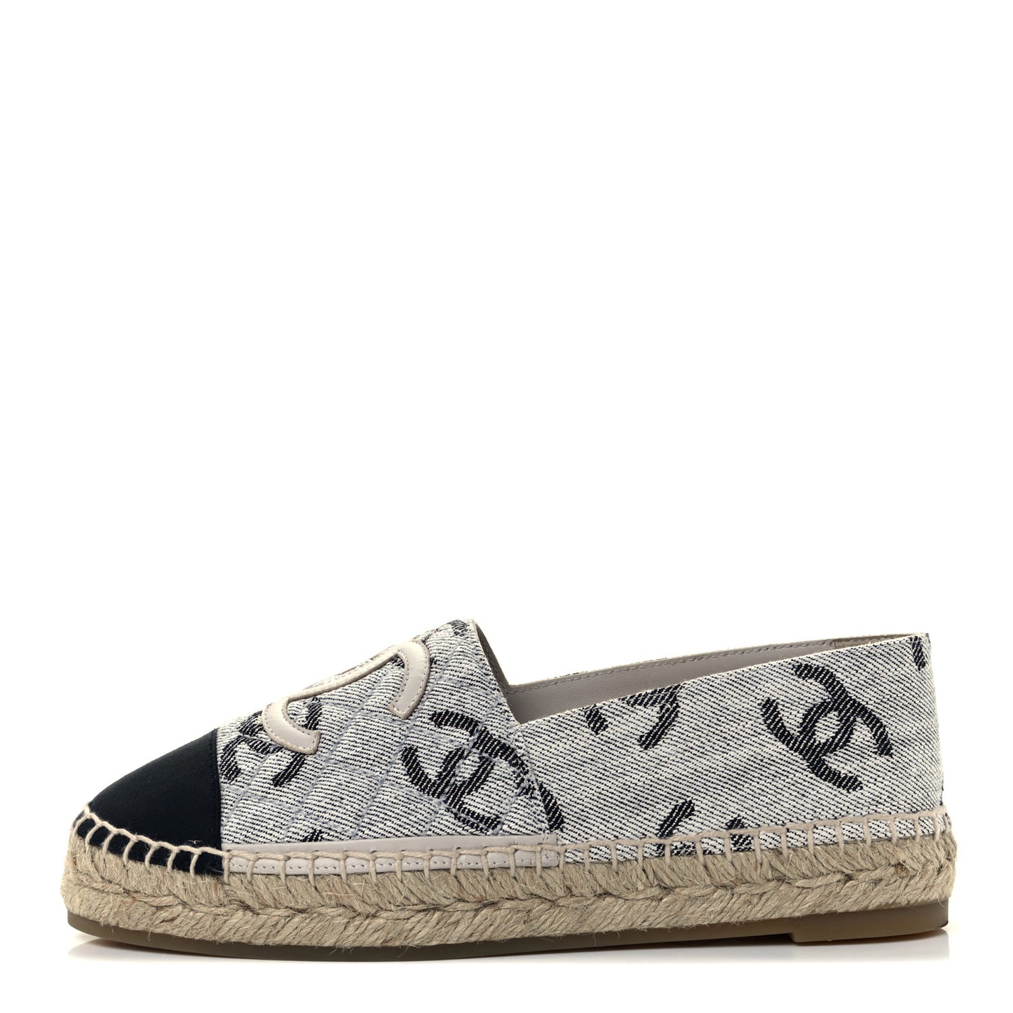 Cotton Jacquard Grosgrain CC Print Espadrilles 36 Grey Black