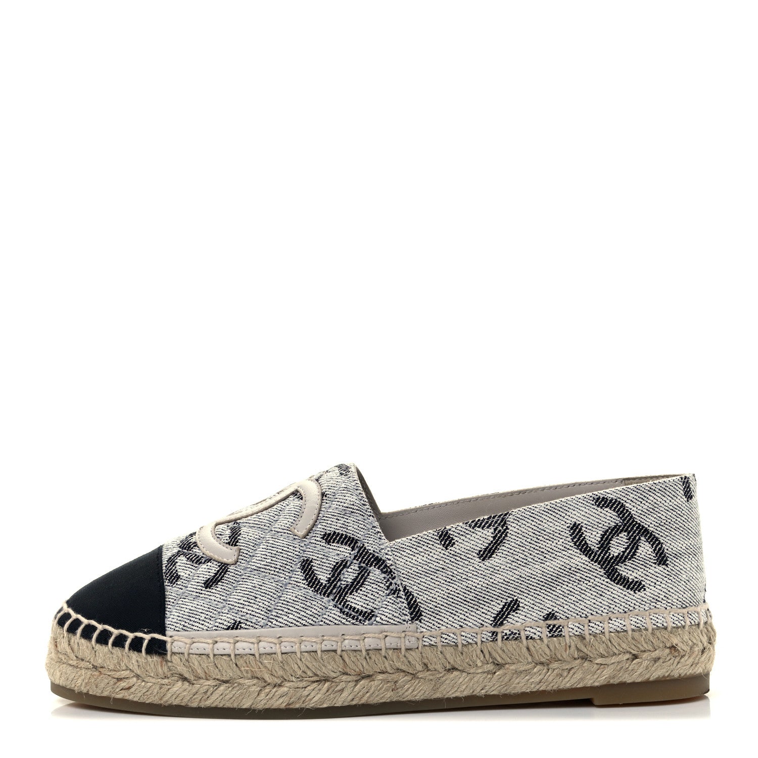 Chanel Cotton Jacquard Grosgrain CC Print Espadrilles 36 Grey Black 1 of 13