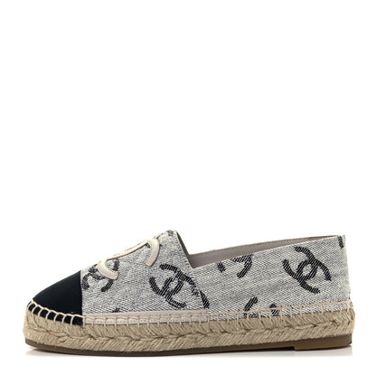 Chanel Cotton Jacquard Grosgrain CC Print Espadrilles 36 Grey Black 1 of 13