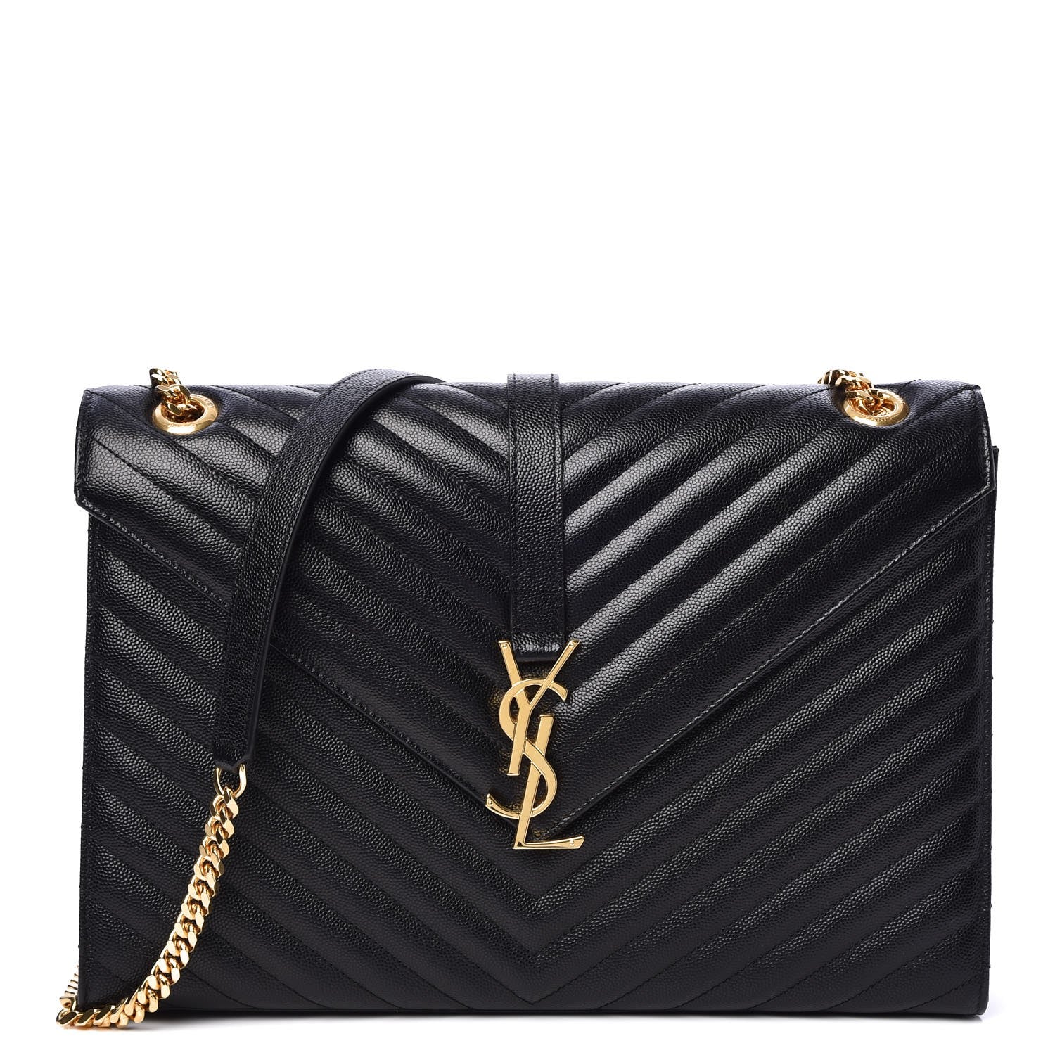 Saint Laurent Grain De Poudre Matelasse Chevron Large Monogram Satchel Black 1 of 8