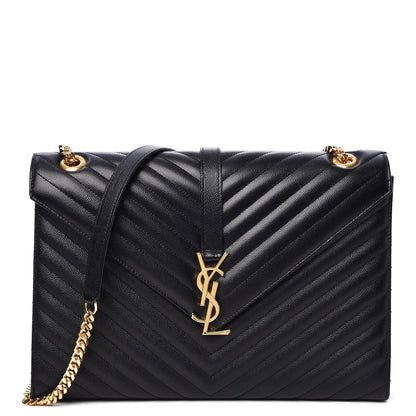 Saint Laurent Grain De Poudre Matelasse Chevron Large Monogram Satchel Black 1 of 8