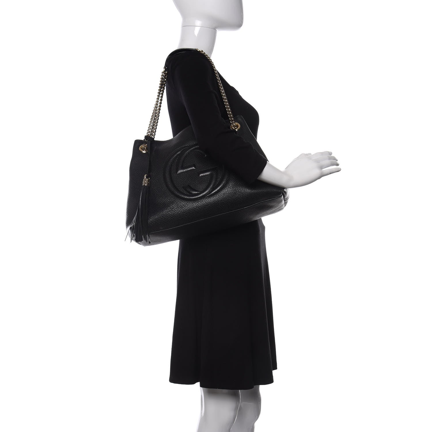 Gucci Pebbled Calfskin Medium Soho Chain Shoulder Bag Black 2 of 9