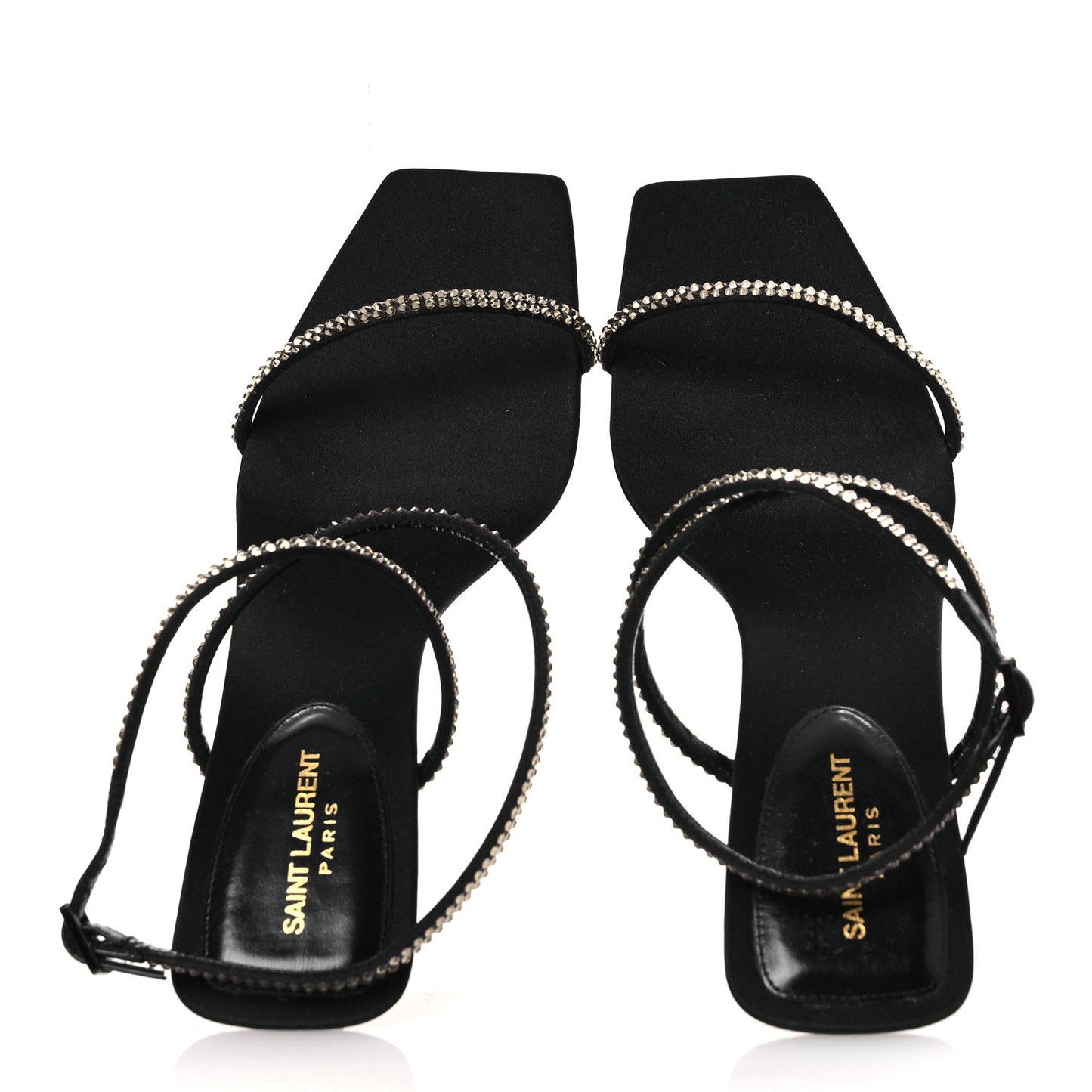 Crepe Satin Strass Baliqua 55 Ankle Strap Sandals 36.5 Black Greige