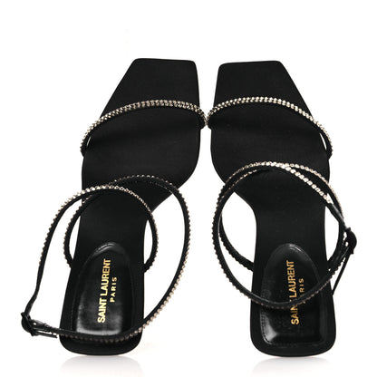 Saint Laurent Crepe Satin Strass Baliqua 55 Ankle Strap Sandals 36.5 Black Greige 6 of 11
