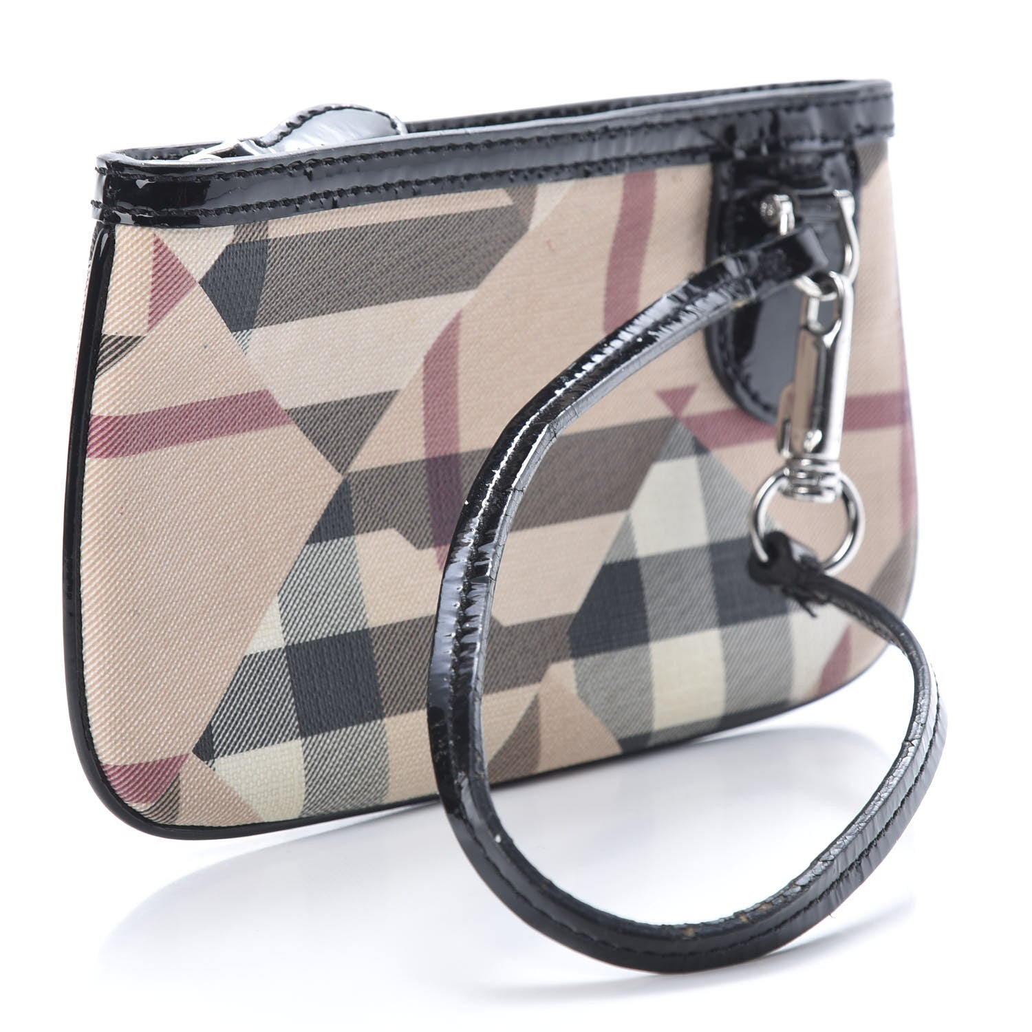 Burberry Patent Trim Nova Check Wristlet Pouch Black 3 of 10