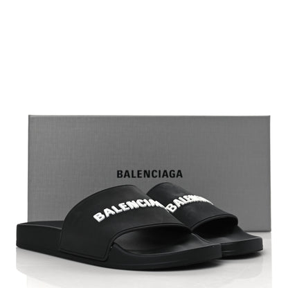 Balenciaga Rubber Womens Logo Pool Slide Sandals 41 Black White 7 of 7