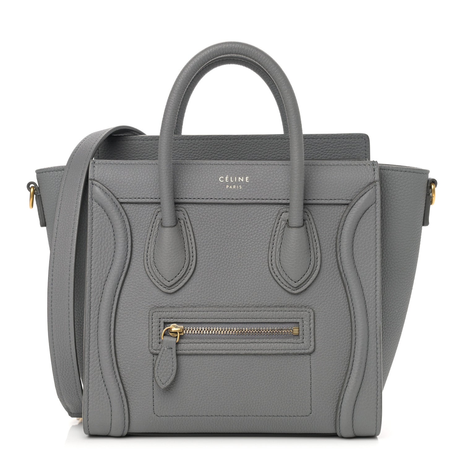 Celine Drummed Calfskin Nano Luggage Kohl 2 of 21